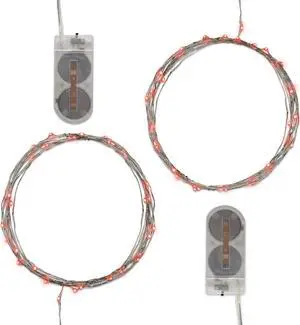 Battery Operated LED Fairy String Lights, Red - Set of 2