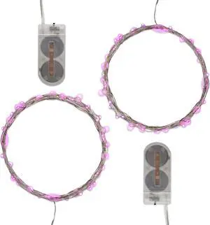 Battery Operated LED Fairy String Lights, Pink - Set of 2