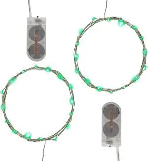 Battery Operated LED Fairy String Lights, Green - Set of 2