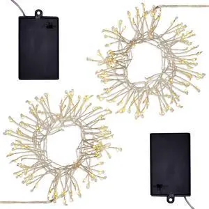 Battery Operated LED Firecracker Fairy String Lights, White - Set of 2