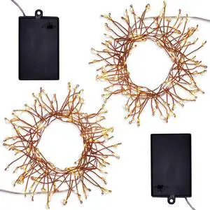 Battery Operated LED Firecracker Fairy String Lights, Copper - Set of 2