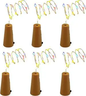 Battery Operated Wine Cork with Multicolor Fairy String Lights - Set of 6