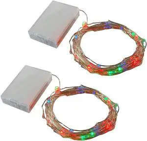 Battery Operated LED Fairy String Lights, Twinkling Multicolor - Set of 2