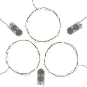 Battery Operated LED Fairy String Lights, Soft White - Set of 3