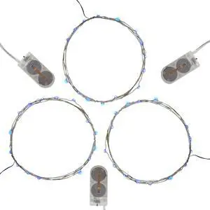 Battery Operated LED Fairy String Lights, Blue - Set of 3