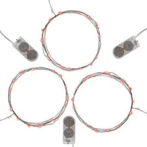 Battery Operated LED Fairy String Lights, Red - Set of 3