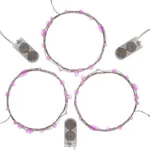 Battery Operated LED Fairy String Lights, Pink - Set of 3