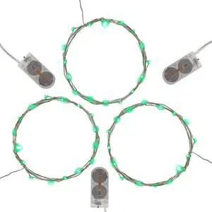 Battery Operated LED Fairy String Lights, Green - Set of 3