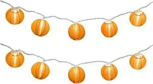 Electric String Lights with 10 Nylon Lanterns - Orange