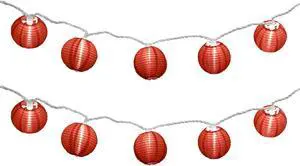 Electric String Lights with 10 Nylon Lanterns - Red