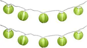 Electric String Lights with 10 Nylon Lanterns - Green