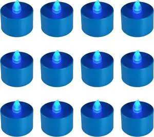 Battery Operated Tea Light Candles, Blue - Set of 12