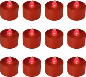Battery Operated Tea Light Candles, Red - Set of 12
