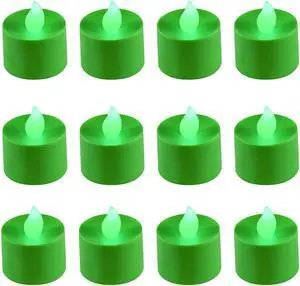 Battery Operated Tea Light Candles, Green - Set of 12