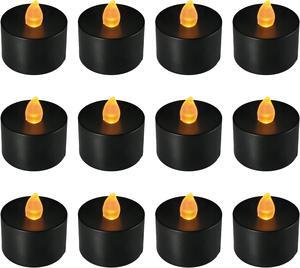 Battery Operated Tea Light Candles, Black - Set of 12