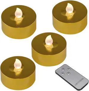 Extra Large Battery Operated Tea Lights with Remote Control, Gold - Set of 4