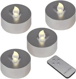 Extra Large Battery Operated Tea Lights with Remote Control, Silver - Set of 4