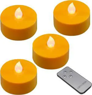 Extra Large Battery Operated Tea Lights with Remote Control, Orange - Set of 4