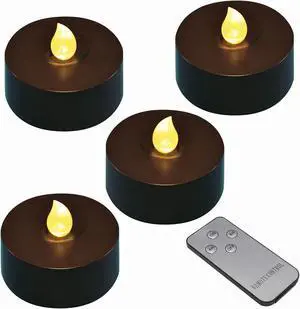 Extra Large Battery Operated Tea Lights with Remote Control, Black - Set of 4
