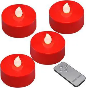 Extra Large Battery Operated Tea Lights with Remote Control, Red - Set of 4