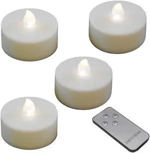 Extra Large Battery Operated Tea Lights with Remote Control, White - Set of 4