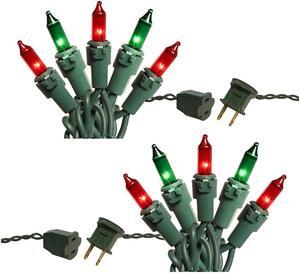 Electric Mini String Lights with 100 Red and Green Bulbs - Set of 2