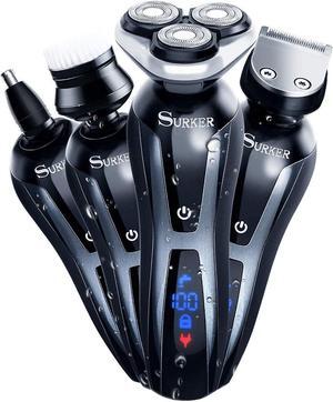 SURKER Electric Shaver Razor Cordless Beard Trimmer for Men Nose Hair Trimmer 3 in 1 Trimmer Grooming Kit Plus 1 Facial Cleansing Brush Waterproof USB Rechargeable Dry Wet