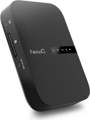 NewQ Filehub AC750 Travel Router: Portable Hard Drive SD Card Reader & Mini WiFi Range Extender for Travel | Wireless Access External Harddrive & USB Storage Device to Backup Photo & Files from iPhone