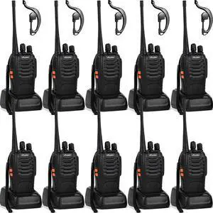 Ansoko Walkie talkies 10 Pack Long Range Rechargeable 2 Way Radio UHF 16-Channel with Earpiece Li-ion Battery and Charger (Pack of 10)