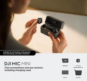 DJI Mic Mini (2TX+1RX+Charging Case), Wireless Lavalier Microphone, Intelligent Noise Cancellation, 32-bit Internal Floating Recording, 820 Ft. Range, Microphone for IPhone, Android