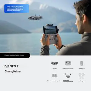 DJI Neo2 A mini drone for adults, features a 4K UHD camera with Follow Mode, Subject Tracking, QuickShot modes, image stabilization, and integrated propeller guards. Fly More Combo