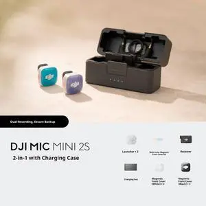 DJI Mic Mini 2s (2 transmitters + 1 receiver), a wireless lavalier microphone with intelligent noise cancellation that can record continuously for 28 hours DJI Mic Mini 2s (2 transmitters + 1 receiver), a wireless lavalier microphone with intelligent noise cancellation that can record continuously for 28 hours