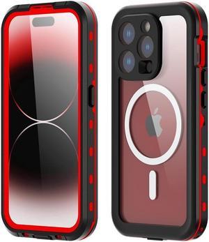 for iPhone 15 Pro 6.1 inch Waterproof Case Magnetic, [Compatible with MagSafe][with Screen Protector][IP68 Underwater][15FT Military Dropproof][Dustproof] Phone Cover for iPhone 15 Pro 6.1" Red