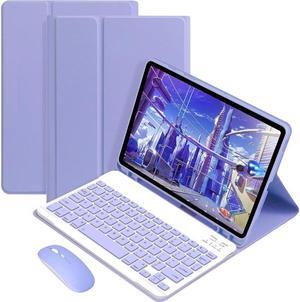 BONAEVER Keyboard Case with Wireless Mouse Combo for Samsung Galaxy Tab A8 10.5 Inch 2022 Model SM-X200/X205/X207 Smart Folio Cover with Magnetic Wireless Keyboard Mice Purple
