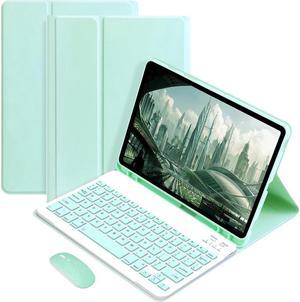 BONAEVER Keyboard Case with Wireless Mouse Combo for Galaxy Tab S6 Lite 10.4 inch 2022/2020 Model SM-P610/P613/P615/P619 Smart Folio Cover with Magnetic Wireless Keyboard Mice Mint Green