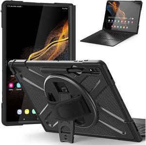 BONAEVER For Samsung Galaxy Tab S9 Ultra 2023/S8 Ultra 2022 14.6 inch Case SM-X910/X916B/X918U/SM-X900/SM-X906 Shockproof Cover Rugged Case with Stand and & Strap Pen Holder Black