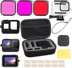 Accessories Kit for GoPro Hero 12 / Hero 11 / Hero 10 / Hero 9 Black with Shockproof Small Case + Waterproof Case + Tempered Glass Screen Protector + Silicone Cover + Lens Filters + Anti-Fog Inserts