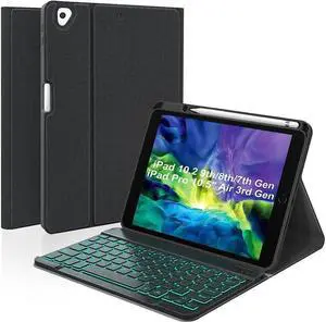 BONAEVER Keyboard Case For iPad 10.2 inch 9th 8th 7th 2021/2020/2019 iPad Pro 10.5 inch/iPad Air 3 10.5 Backlit 7 Colors Wireless Keyboard with Protective Cover with Pen Holder
