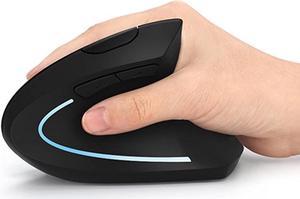 BONAEVER Ergonomic Mouse Vertical Wireless Mouse - Rechargeable 2.4GHz Optical Vertical Mice : 3 Adjustable DPI 800/1200/1600 Levels 6 Buttons for Laptop PC Computer Desktop Notebook etc Black