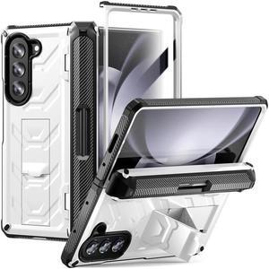 BONAEVER For Samsung Galaxy Z Fold 5 Case with S Pen Holder Built-in Stand and & Screen Protector 360° Full-Body & Hinge Protection Rugged Phone Cover for Galaxy Z Fold 5 2023