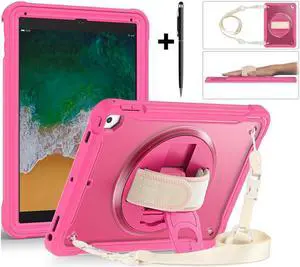 BONAEVER Case For iPad 6th 5th Generation iPad 9.7 Inch 2018 2017 iPad Air 2 iPad Pro 9.7 Shcokproof Cover with Transparent Back Pencil Holder Rotating Stand and /Shoulder Strap Stylus Pen