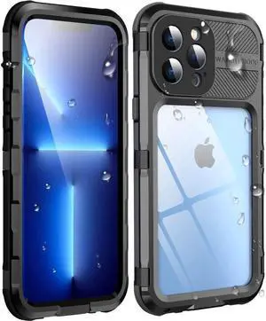 BONAEVER For iPhone 13 Pro 6.1 inch Waterproof Metal Case - Built-in [Screen Protector][15FT Military Grade Shockproof][IP68 Water Proof] Aluminum Protective Dropproof Cover