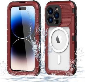 BONAEVER For iPhone 14 Pro Waterproof Case MagSafe Compatible Built-in Screen Protector IP68 Underwater Du Standproof 360 Shockproof Protective Cover for iPhone 14 Pro 6.1 inch 2022 Red