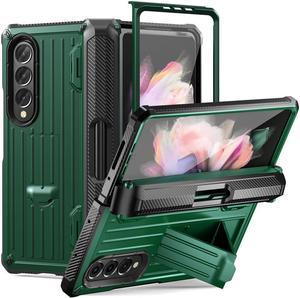 BONAEVER Case for Samsung Galaxy Z Fold 3 5G 2021 Military-Grade Full-Body Shockproof Rugged Bumper Case Cover with Built-in Screen Protector & Stand and & S Pen Slot Army Green