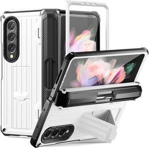 BONAEVER Case for Samsung Galaxy Z Fold 3 5G 2021 Military-Grade Full-Body Shockproof Rugged Bumper Case Cover with Built-in Screen Protector & Stand and & S Pen Slot White