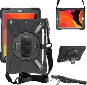 BONAEVER For iPad 9th 8th 7th Generation 10.2 Case with Pencil Holder Stand and Strap Shoulder Strap Shockproof Cover for iPad 10.2 inch 2021 2020 2019