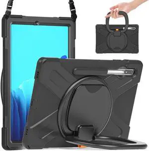 Case for Samsung Galaxy Tab S8 Plus 2022 / S7 Plus 12.4 Inch 2020 SM-X800 SM-X806 SM-T970/T975/T976 with 360 Degree Rotating Handle Stand Bracket Shockproof Cover with Kickstand / Shoulder Strap