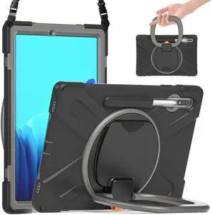 Case for Samsung Galaxy Tab S8 Plus 2022 / S7 Plus 12.4 Inch 2020 SM-X800 SM-X806 SM-T970/T975/T976 with 360 Degree Rotating Handle Stand Bracket Shockproof Cover with Kickstand / Shoulder Strap