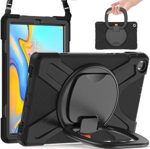 BONAEVER For Samsung Galaxy Tab A 10.1 Case 2019 Model SM-T515 / SM-T510 / SM-T517 with Hand Strap Full-Body Rugged Protective Shockproof Cover with 360 Degree Rotatable Stand Shoulder Strap