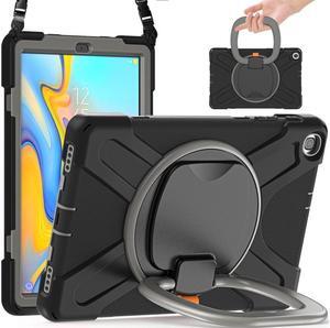 BONAEVER For Samsung Galaxy Tab A 10.1 Case 2019 Model SM-T515 / SM-T510 / SM-T517 with Hand Strap Full-Body Rugged Protective Shockproof Cover with 360 Degree Rotatable Stand Shoulder Strap